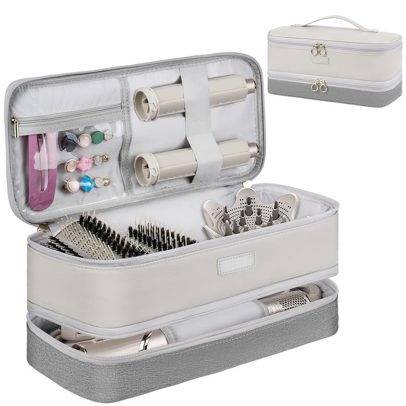 LEFORZ Travel Carrying Case Compatible with Shark Flexstyle/FlexFusion/Hair Dryer,Double-Layer Hair Hot Tools Storage Bag Fits for Dyson Airwrap Styler/Supersonic Hair Dryer and Attachments,Grey-Bag Only - Image 1